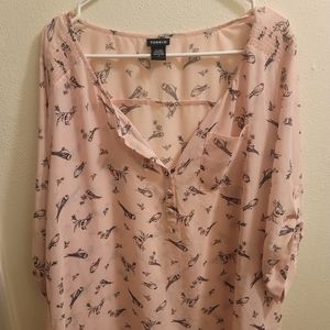 Torrid Pink Chiffon Birds Blouse